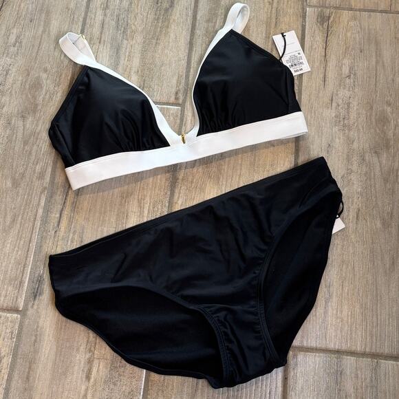 Shade Shore Black White Bikini Swimsuit Bathing Suit Two piece Size L 12/14 NWT - Picture 1 of 3